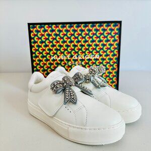 NEW IN BOX KURT GEIGER LANEY BOW EMBELLISHED WHITE LEATHER SNEAKER SZ 10/41